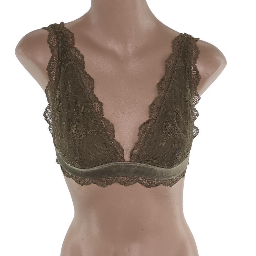 Victoria's Secret Bralette Large Olive Green Lace Wireless 385520-ENE Coquette